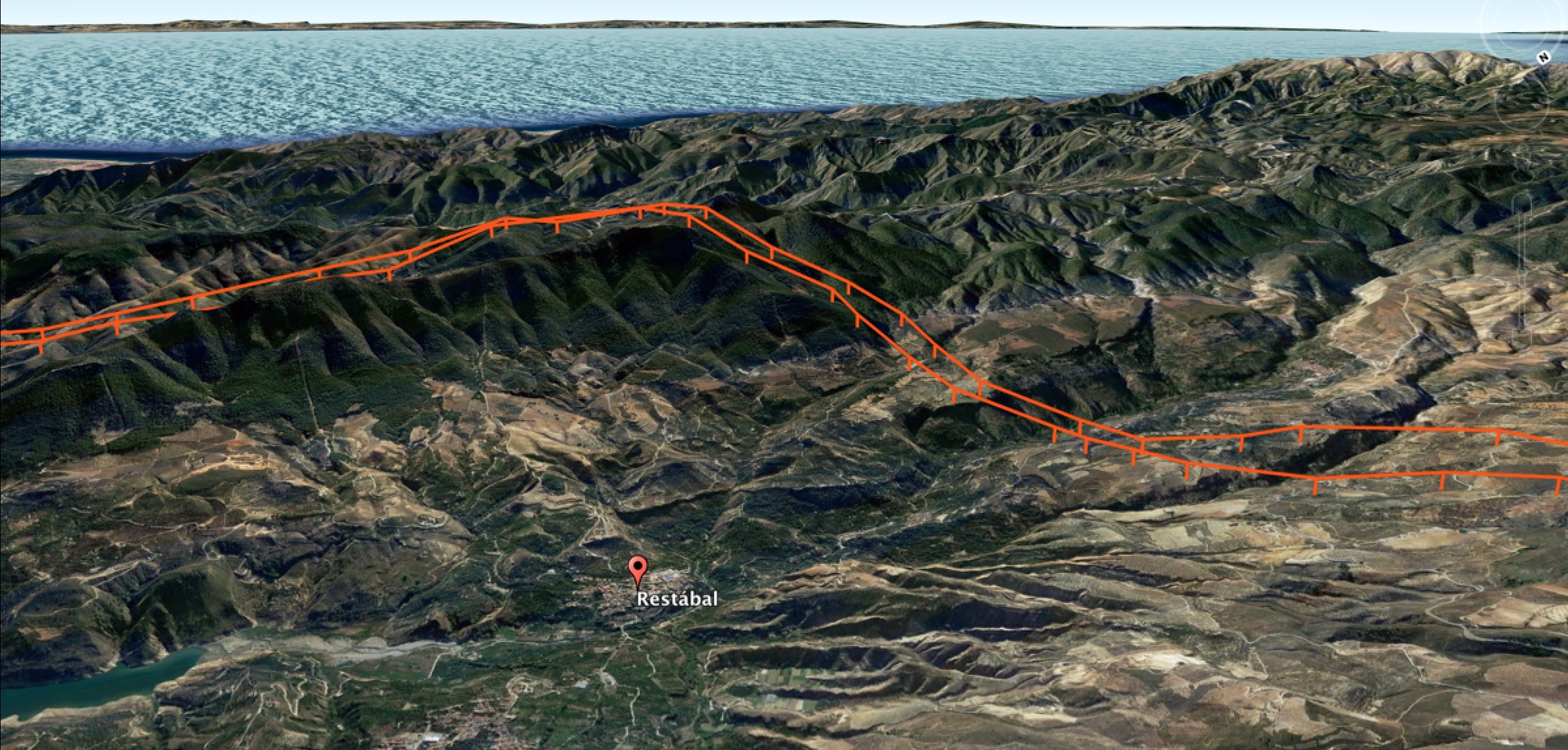 la ruta de las lineas electricas en 3D.